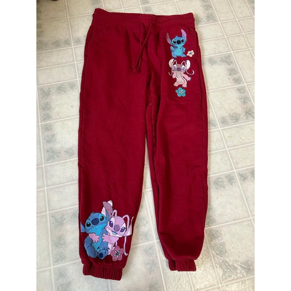 Disney's Lilo and Stitch Wine/Red Jogger Sweatpants Lounge Pants medium 8/10